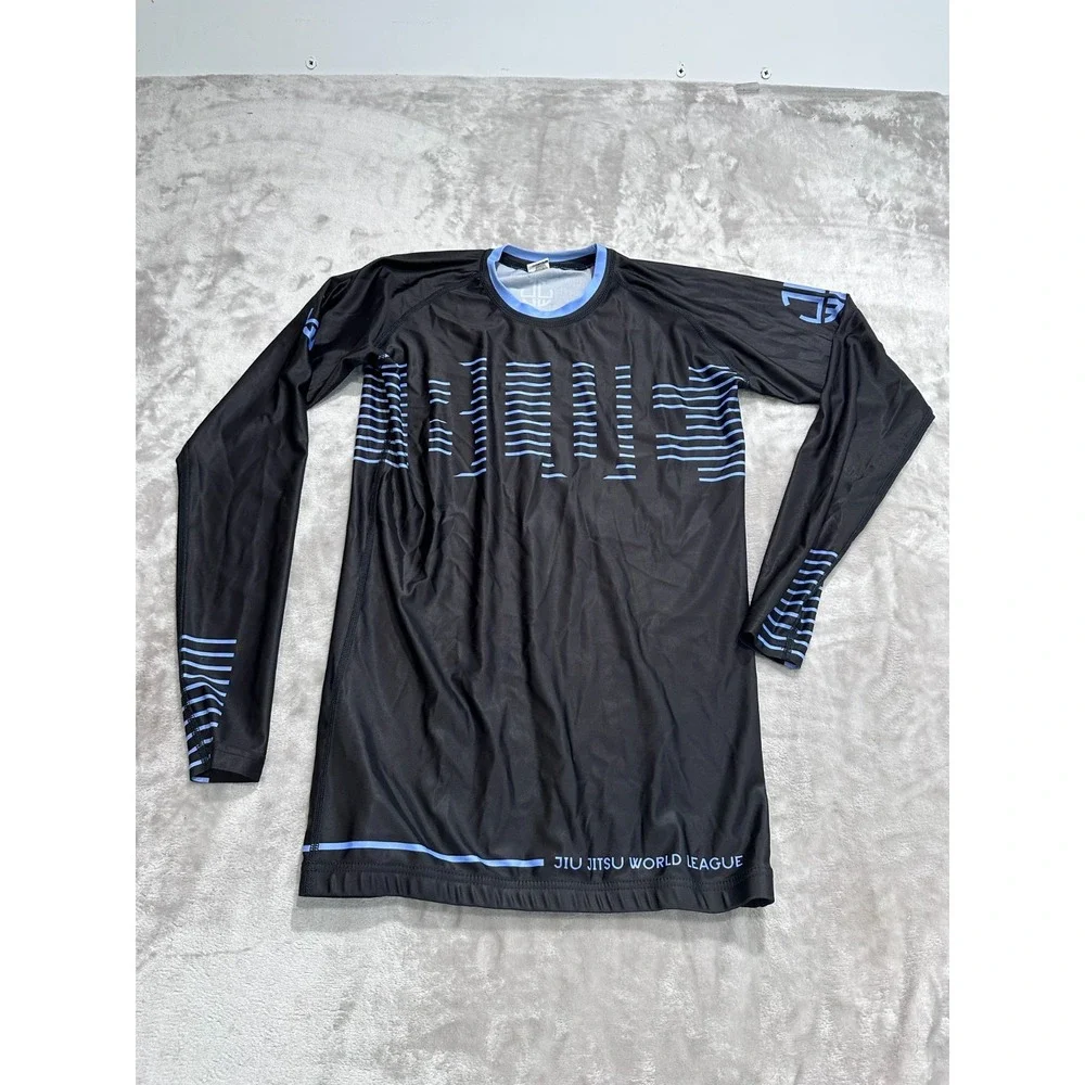 Rashguard Jiu Jitsu Mens Size Medium Blue V-Neck Long Sleeve JJ World League EUC
